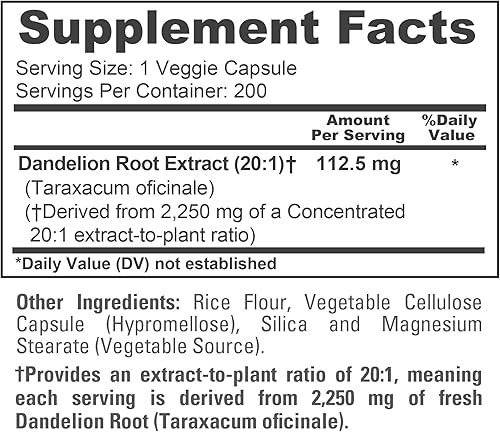 Miniatura 4 de NusaPure Extracto 20:1 de raíz de diente de león, 112,5 mg equivalente a 2,250 mg 200 cápsulas vegetales (sin OGM)