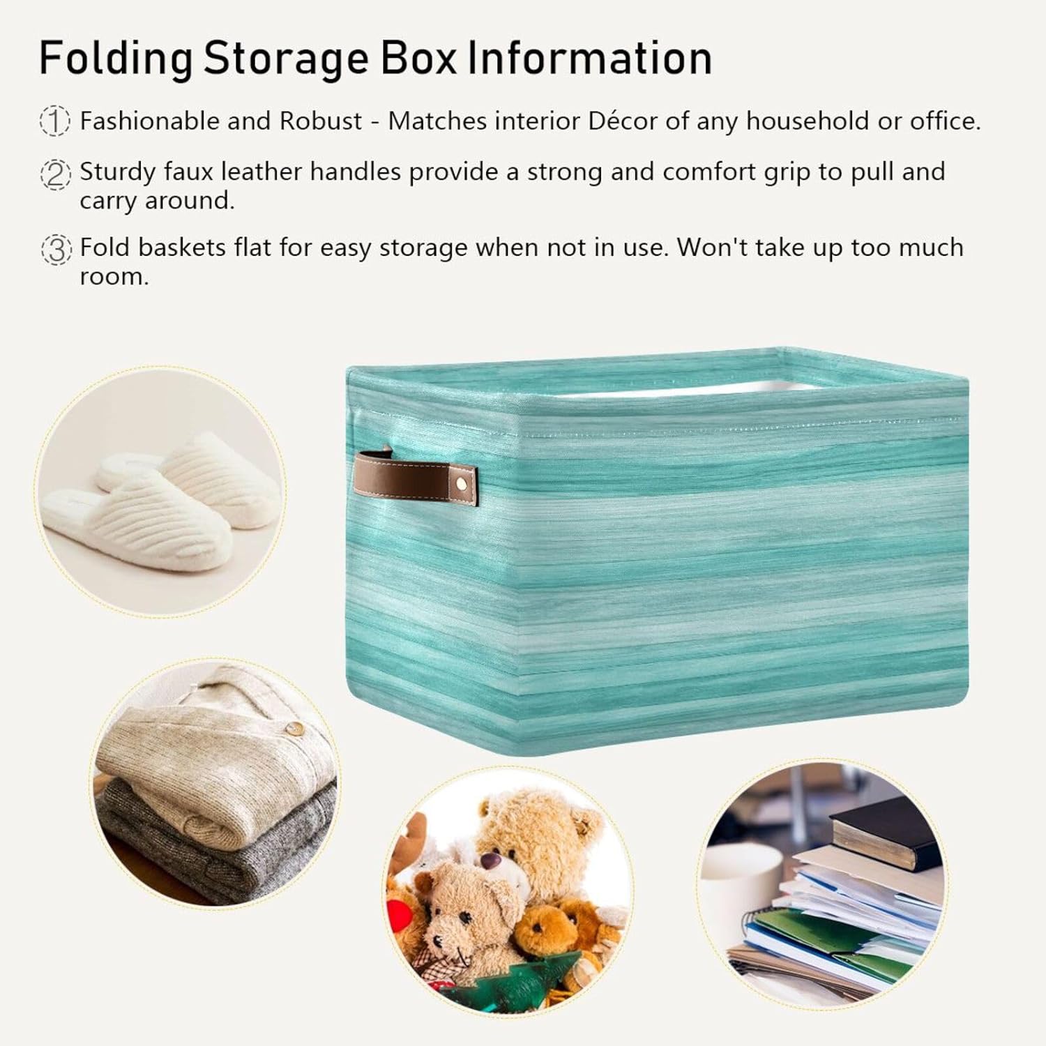 OTVEE Canvas Bins for Closet Shelves Organizing Teal Watercolor Wooden Stripes Storage Basket Baby Clothes Organizers Storage Box Nursery Bins Gift Baskets 2 Pack