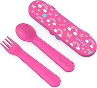 Bentgo Kids Reusable Utensil Set: BPA-Free Plastic Fork, Spoon & Case, Easy-Grip Handles, Dishwasher Safe for School Lunch & Travel (Rainbows & Butterflies)