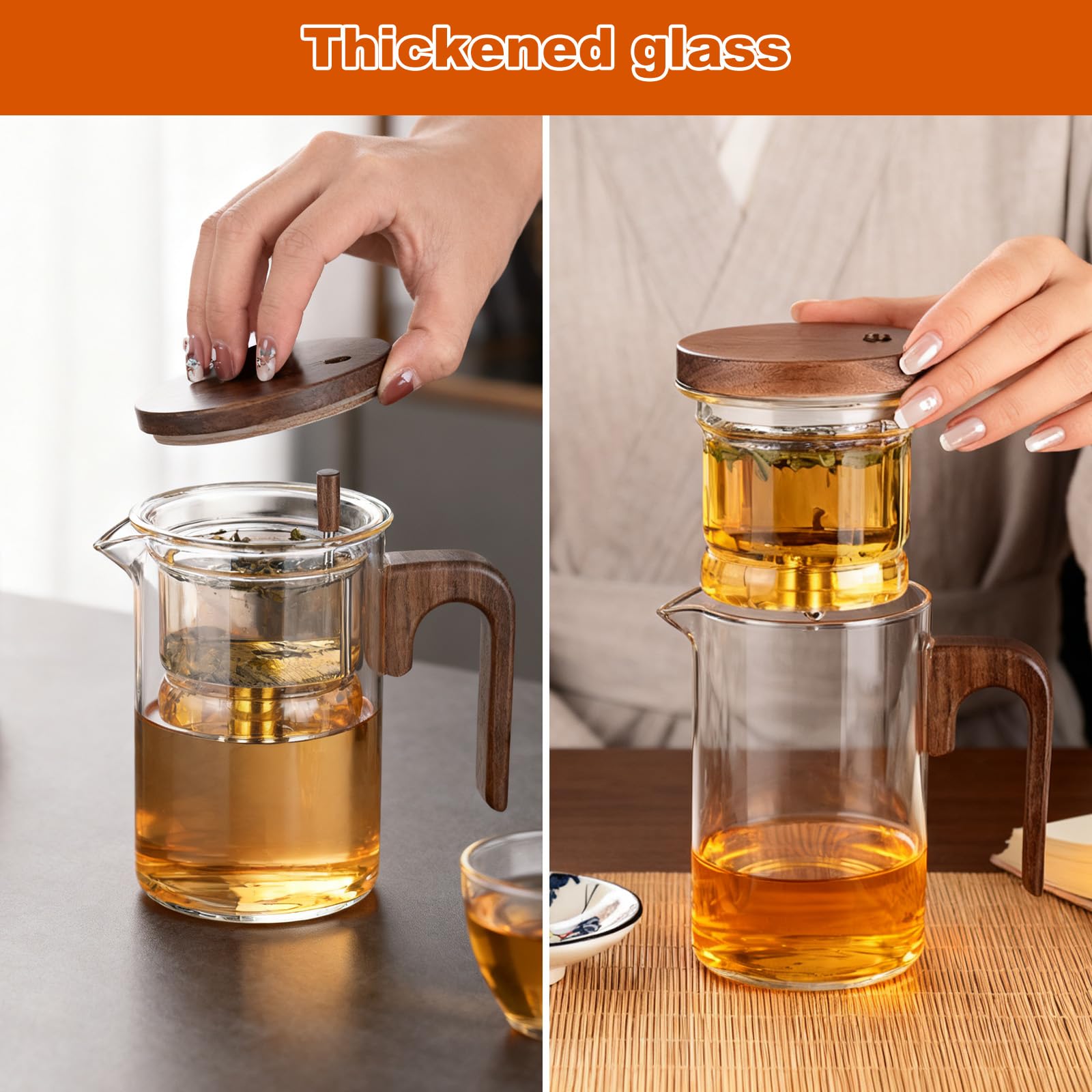 Tetera de cristal 800 ml colador de té borosilicato separadora de agua para té suelto transparente
