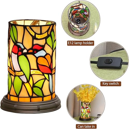 Miniatura 4 de Lámpara de mesa estilo Tiffany con diseño de pájaro de vidrieras para sala de estar, dormitorio, mesita de noche, florero, decoración, pequeña luz