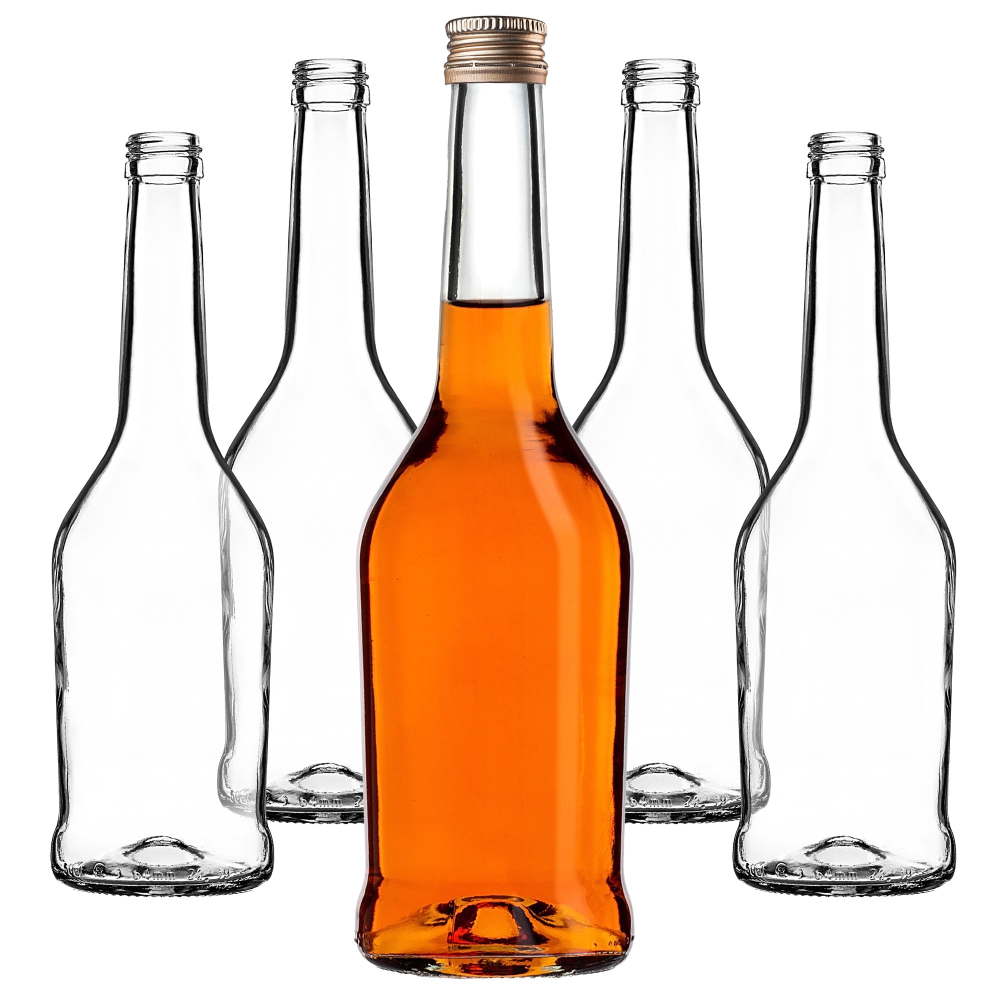 KADAX Juego de 50 botellas de licor de 500 ml, botellas vacías para llenar aceite, vinagre, licor, vino y licor, botellas de cristal, botellas de licor, botellas de zumo (dorado)