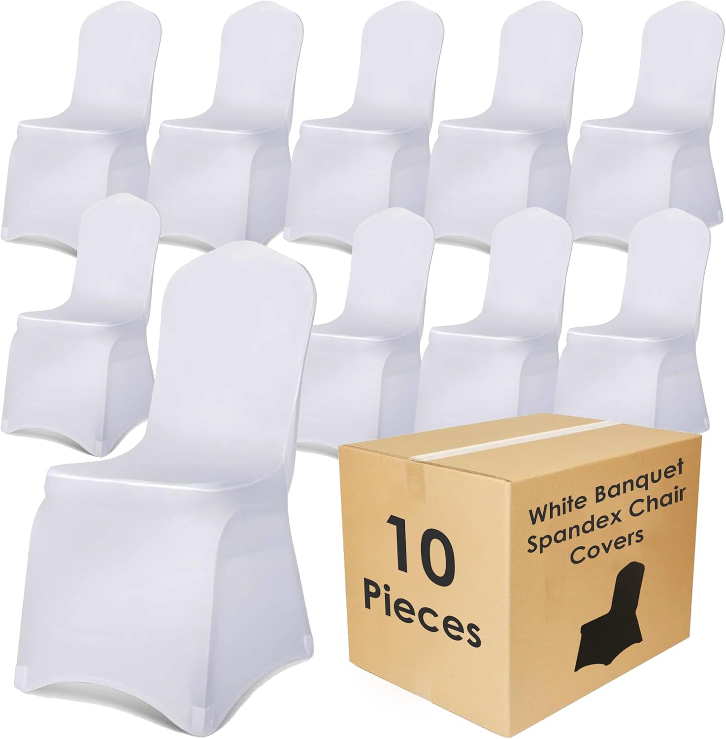 Craft And Party 10 Pack White Spandex Chair Covers – Stretch Polyester Slipcovers for Wedding, Banquet, Party & Dining Chairs – Flat Front Design, Universal Fit Banquest Chair Covers White - 10pcs