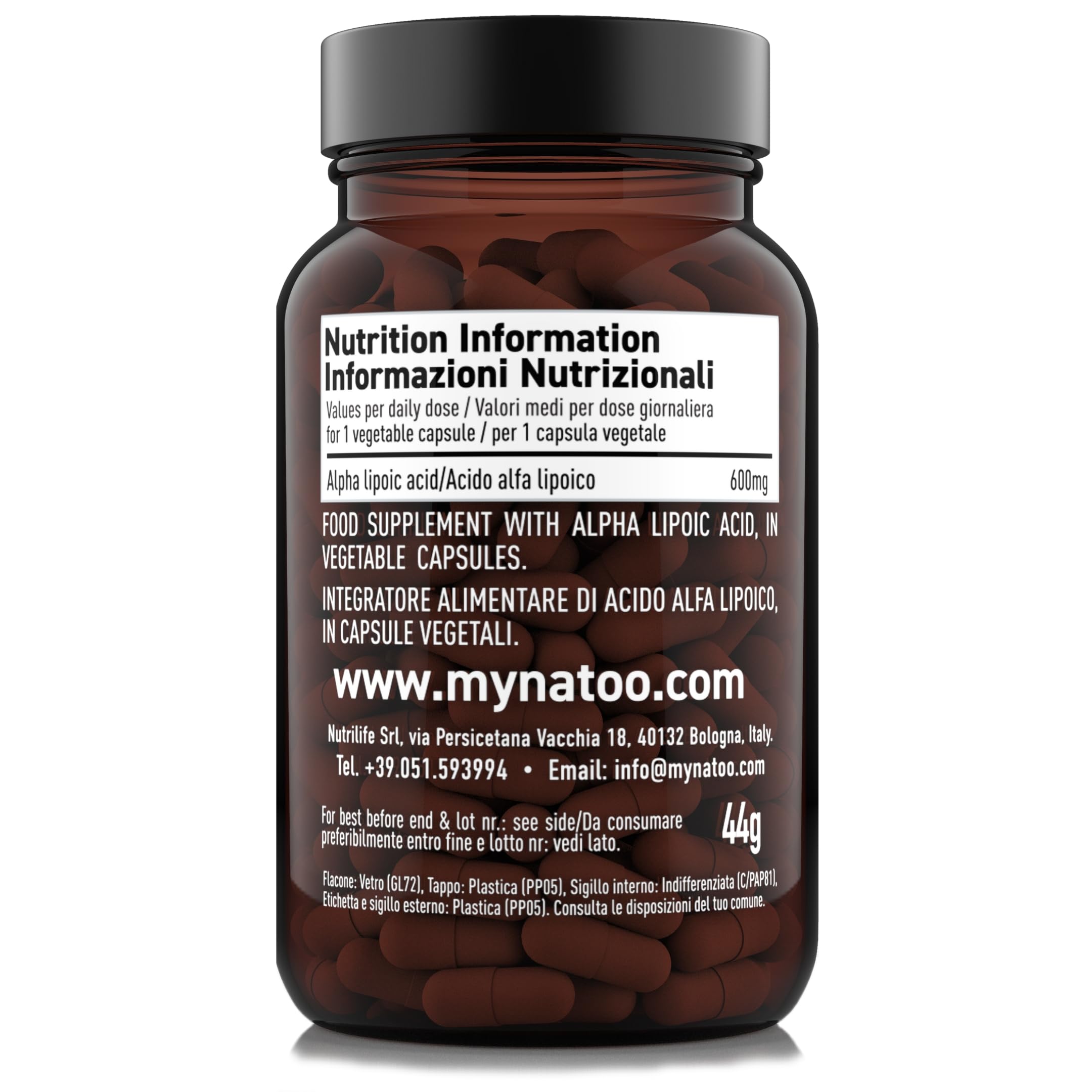 NÄTOO Acido Alfa Lipoico 600 mg, 60 Capsule ad Alto Dosaggio (2 mesi di integrazione), Acido Lipoico Potente Antiossidante contrasta i Radicali Liberi, Integratore di Acido Alfa-Lipoico Vegan