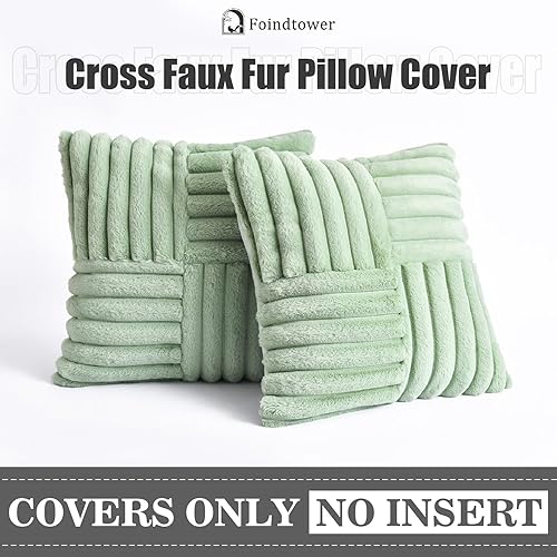 Miniatura 6 de Foindtower Paquete de 2 fundas de almohada decorativas de felpa de pelo sintético suave y esponjoso, fundas de cojín acogedoras y mullidas a rayas,