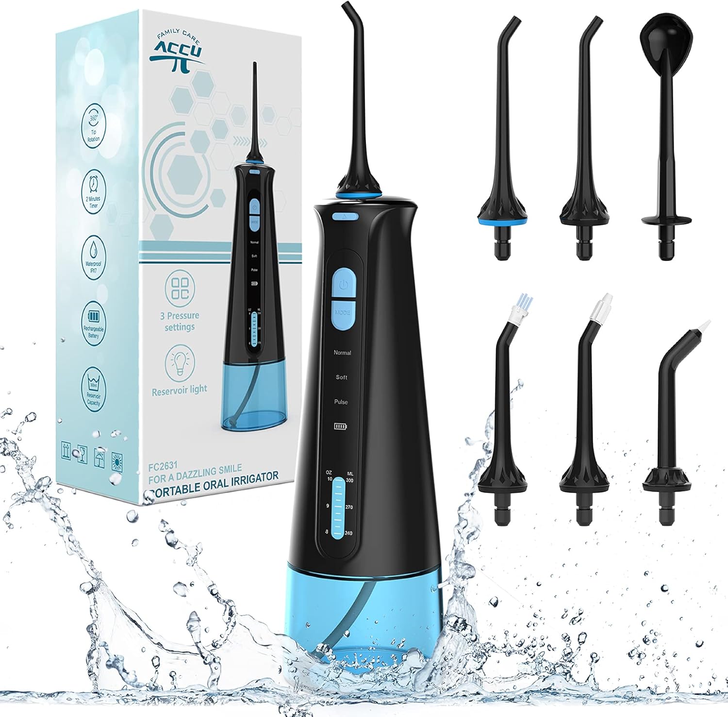 Water Flossers for Teeth, Cordless Professional Dental Oral Irrigator with 3 Modes, 6 Jet Tips, Rechargeable IPX7 Waterproof - Portable Dental Water Pick Teeth Cleaner for Travel & Home : Beauty & Personal Care