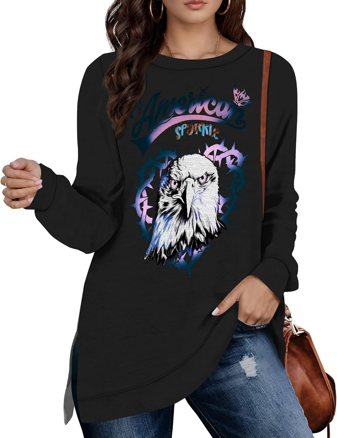 Fall Sweatshirts For Women Novelty Pullover Long Sleeve V Neck Sweatshirts Side Split Design Fashion Qutfits