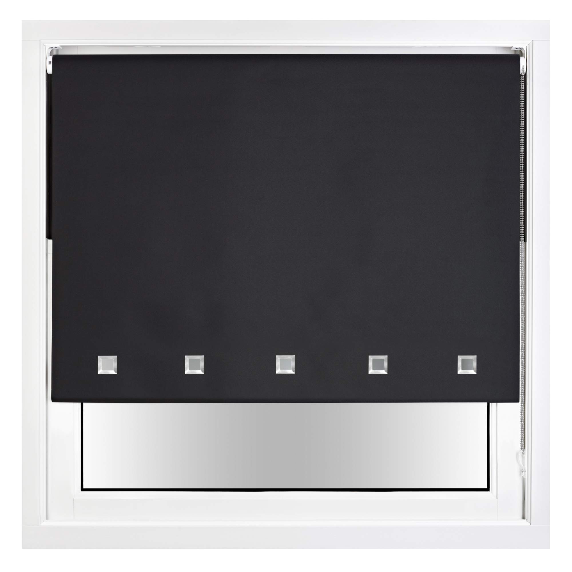 FURNISHED Blackout Roller Blind with Square Eyelets & Metal Fittings Trimmable - Black, 55W x 165H cm