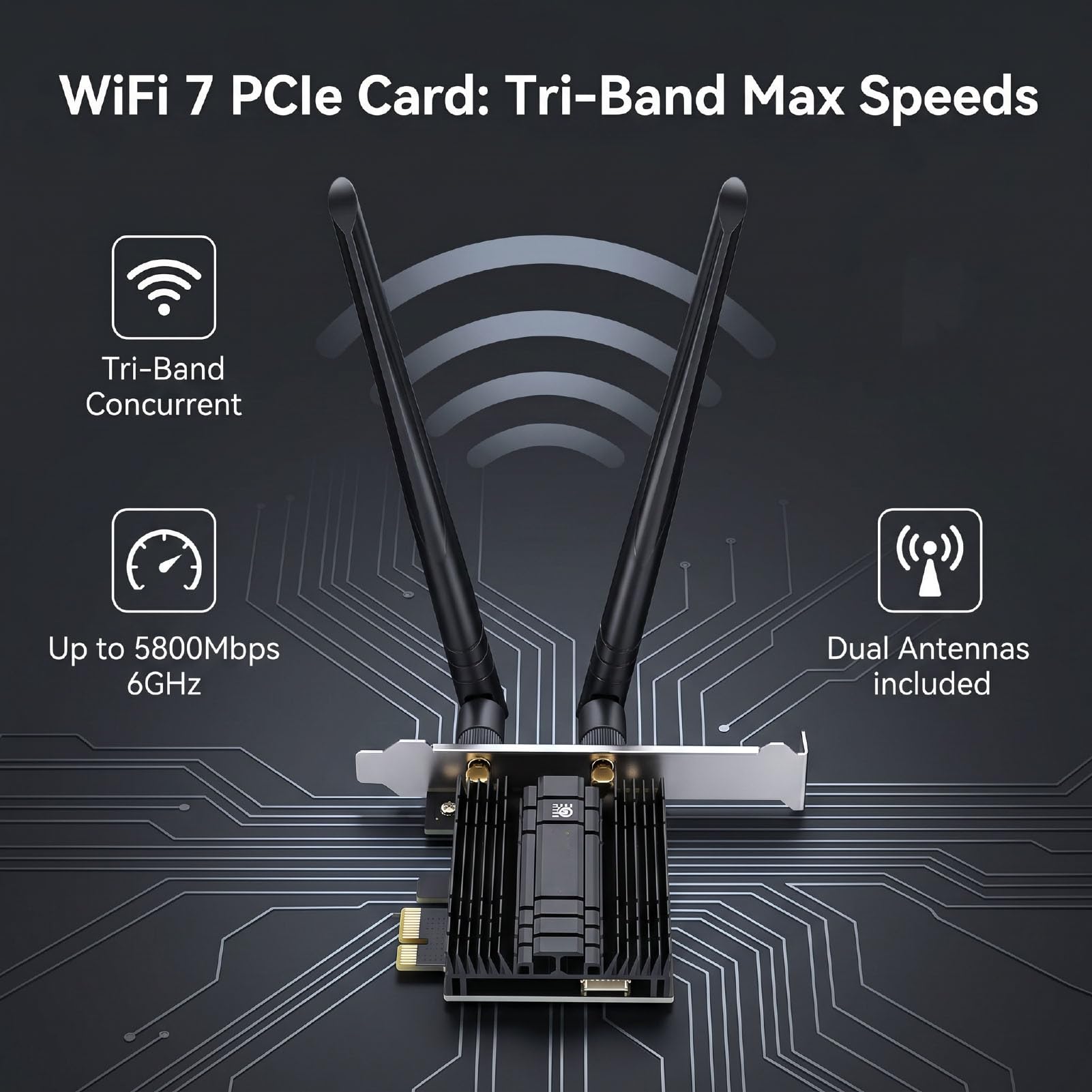 XUMIUZIY Tarjeta WiFi 7 PCIe WiFi Compatible con BE200 NGW, Bluetooth 5.4 6G 5G 2.4G 3 Bandas 5800Mbps M.2 NGFF Tarjeta de Red de Escritorio con Antenas Duales