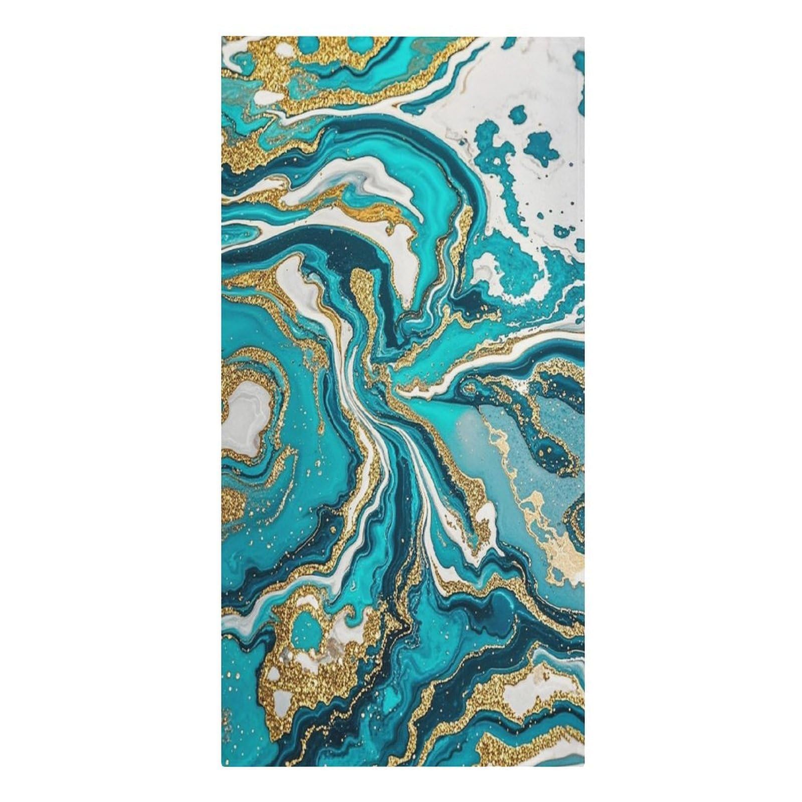 FekiLoot Turquoise Blue Gold Marble Beach Towel Sand Free Quick Dry Travel Towels Extra Large Big Pool Swim Towels Soft Absorbent Beach Blanket for Vacation Essentials Adult Gift 30" X 61"
