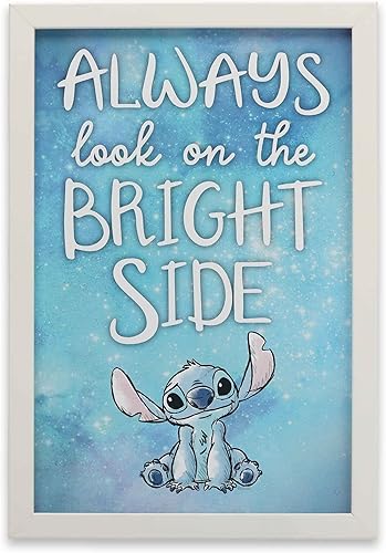 Open Road Brands Disney Lilo and Stitch Always Look On The Bright Side - Decoración de pared de madera enmarcada  Bonito arte de pared de puntada