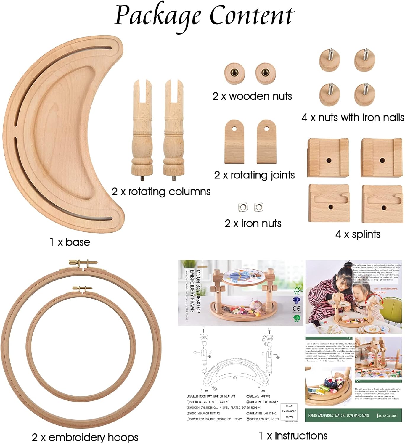 ZOCONE Multifunctional Beech Wood Embroidery Hoop Stand with 2 Pcs 6'' 8'' Embroidery Hoops, Adjustable Rotated Embroidery Stand Cross Stitch Stand, Embroidery Hoop Holder for Embroidery Project (D)