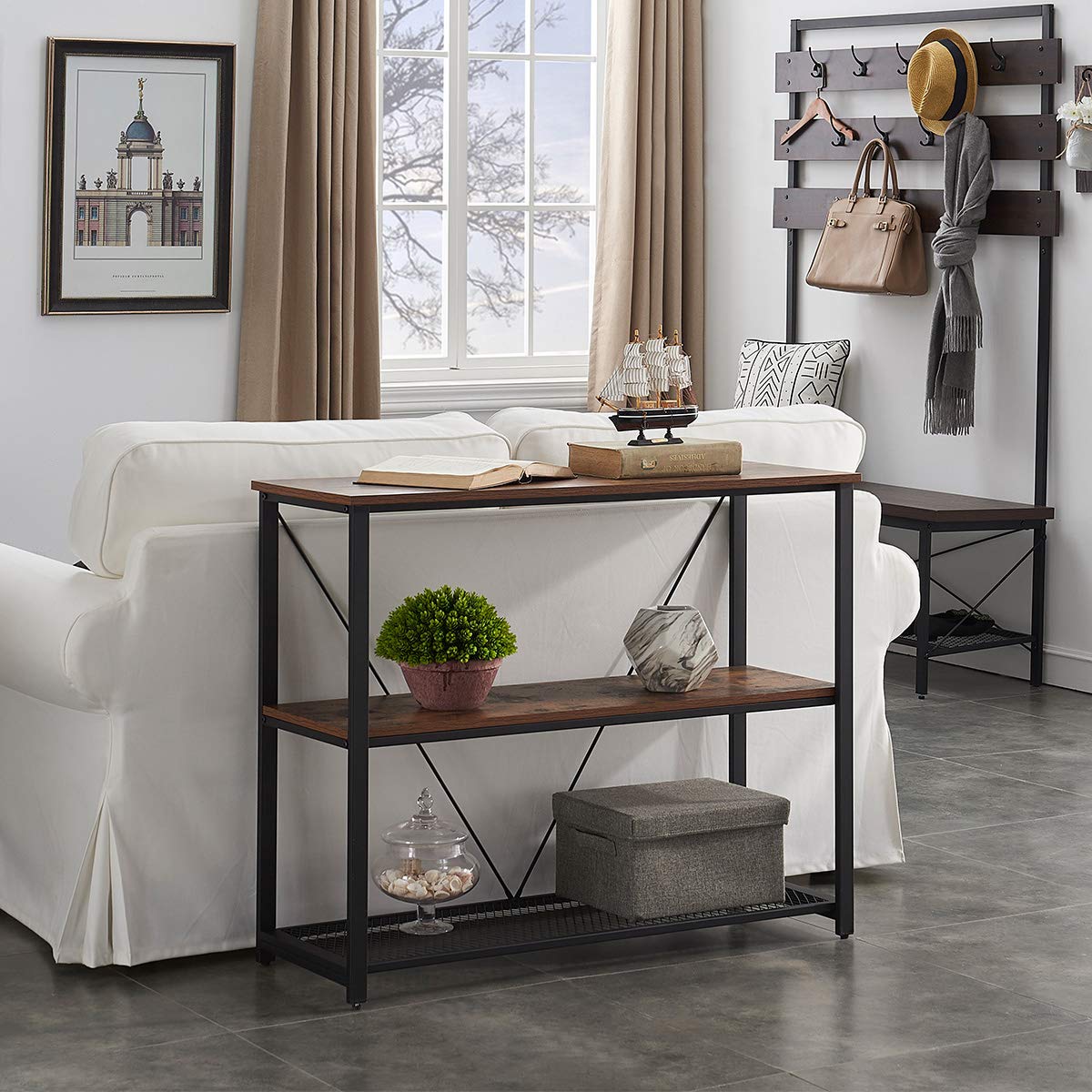 FELLYTN Console Tables for Entryway, Industrial Sofa Table with Metal