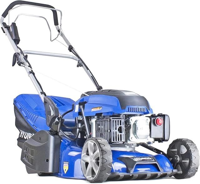 Hyundai 17"/43cm 139cc Electric-start Self-propelled Petrol Roller Lawnmower, 5 Adjustable Cutting Heights, 45l Grass Collector Bag, Foldable Handles, 3 Year Warranty