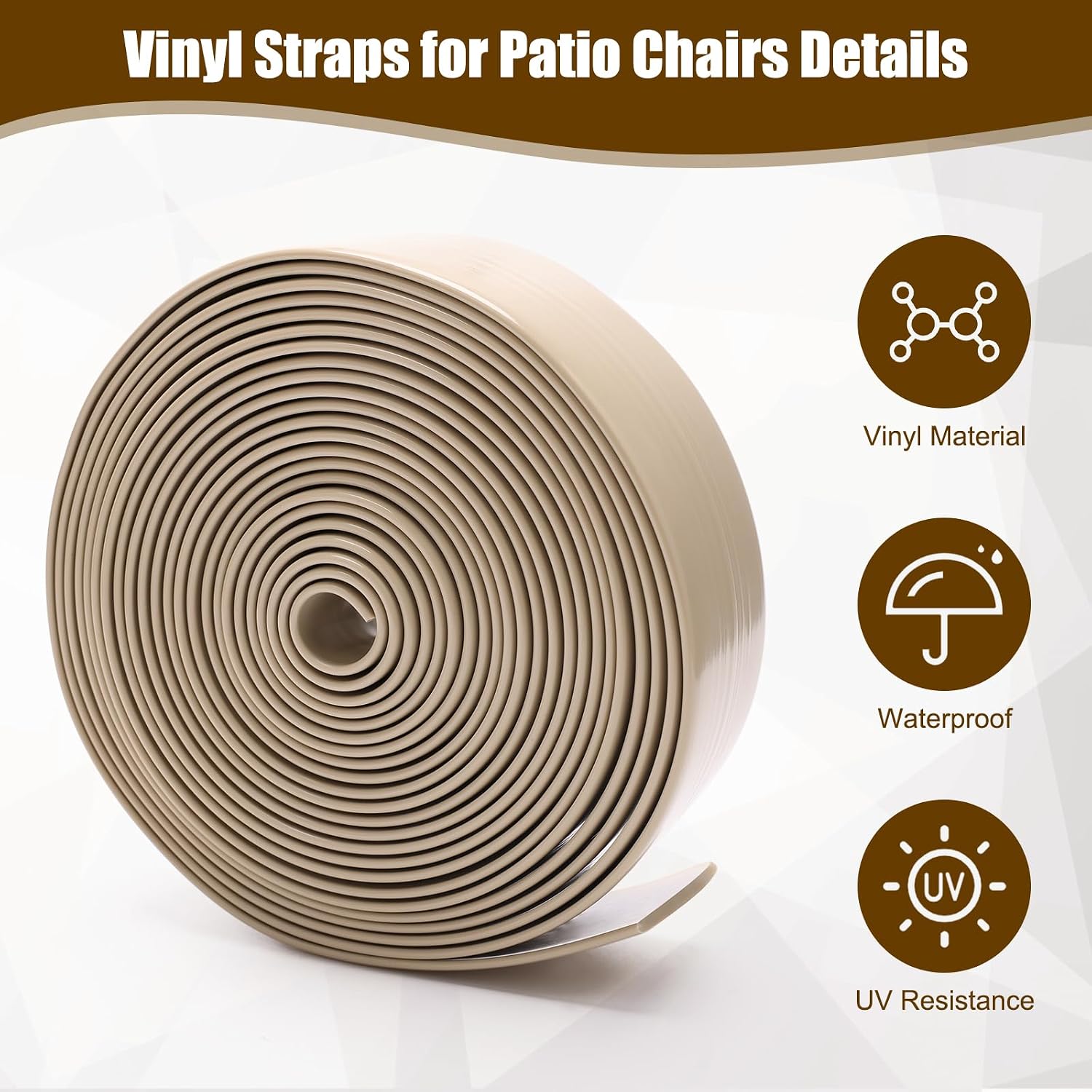 20FT 2" Wide Vinyl Straps for Patio Chairs Repair, Driftwood | Patio Garden Furniture Replacement, Included 40 Free Rivets for Outdoor Lawn Furniture Repair, Chaise Lounge Repair