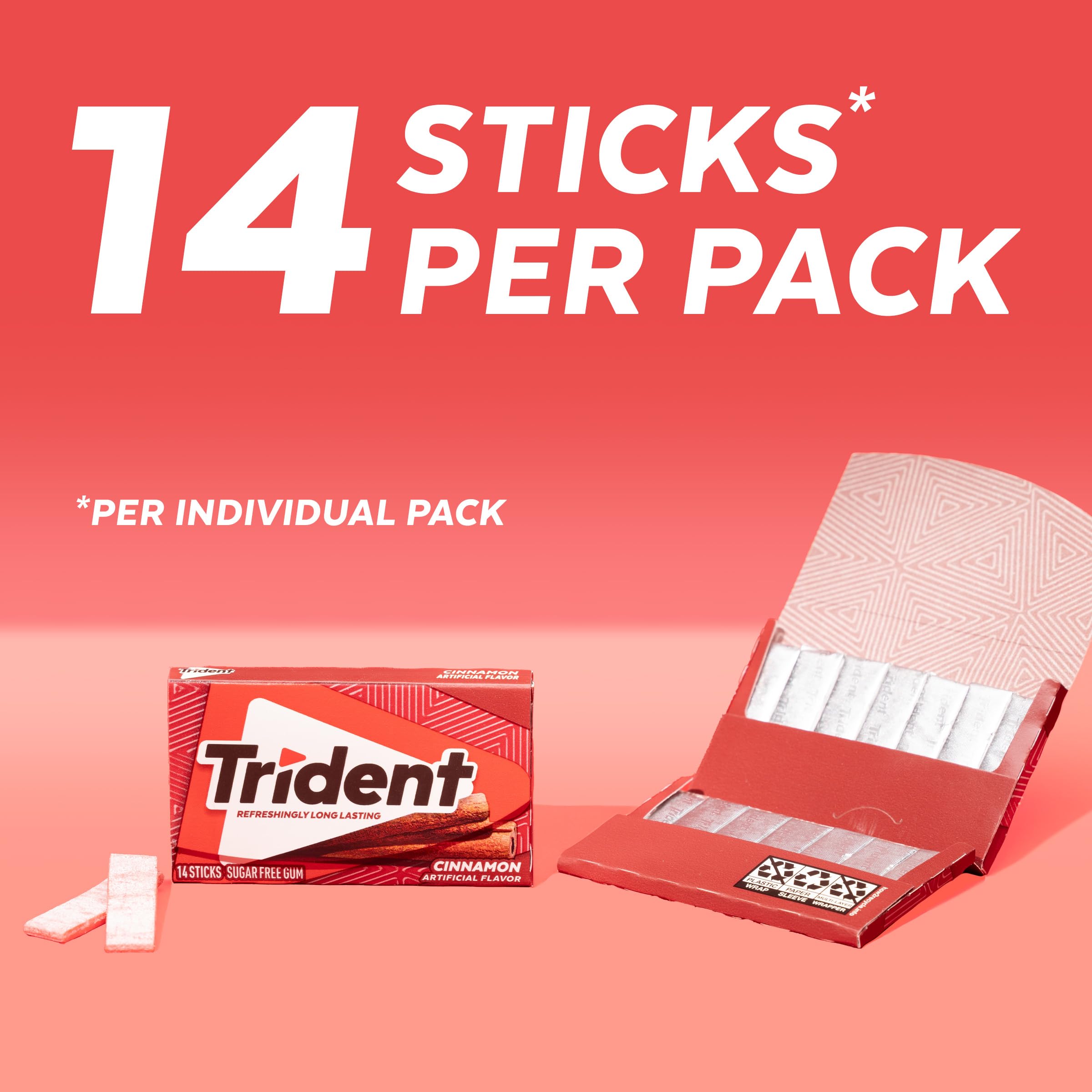Trident Cinnamon Sugar-Free Chewing Gum 12 Packs of 14 Pieces 168 Total Pieces | Chewing Gum with Xylitol Perfect for Long Lasting Fresh Breath at School Work & Travel product thumbnail 5