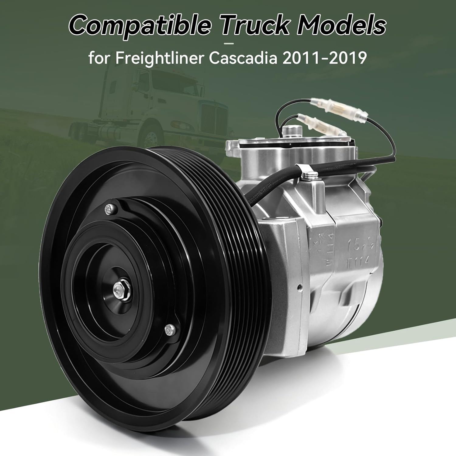 AC Compressor with Clutch Compatible with Freightliner Cascadia 2011-2019, Replace # 2265771000 CO29043C