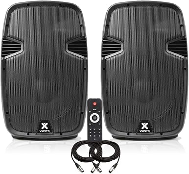 VONYX SPJ1200ABT 12" Bluetooth Active PA Speaker System Pair with USB MP3 Playback - 1200W Powered DJ Speakers for Disco, Parties & Events