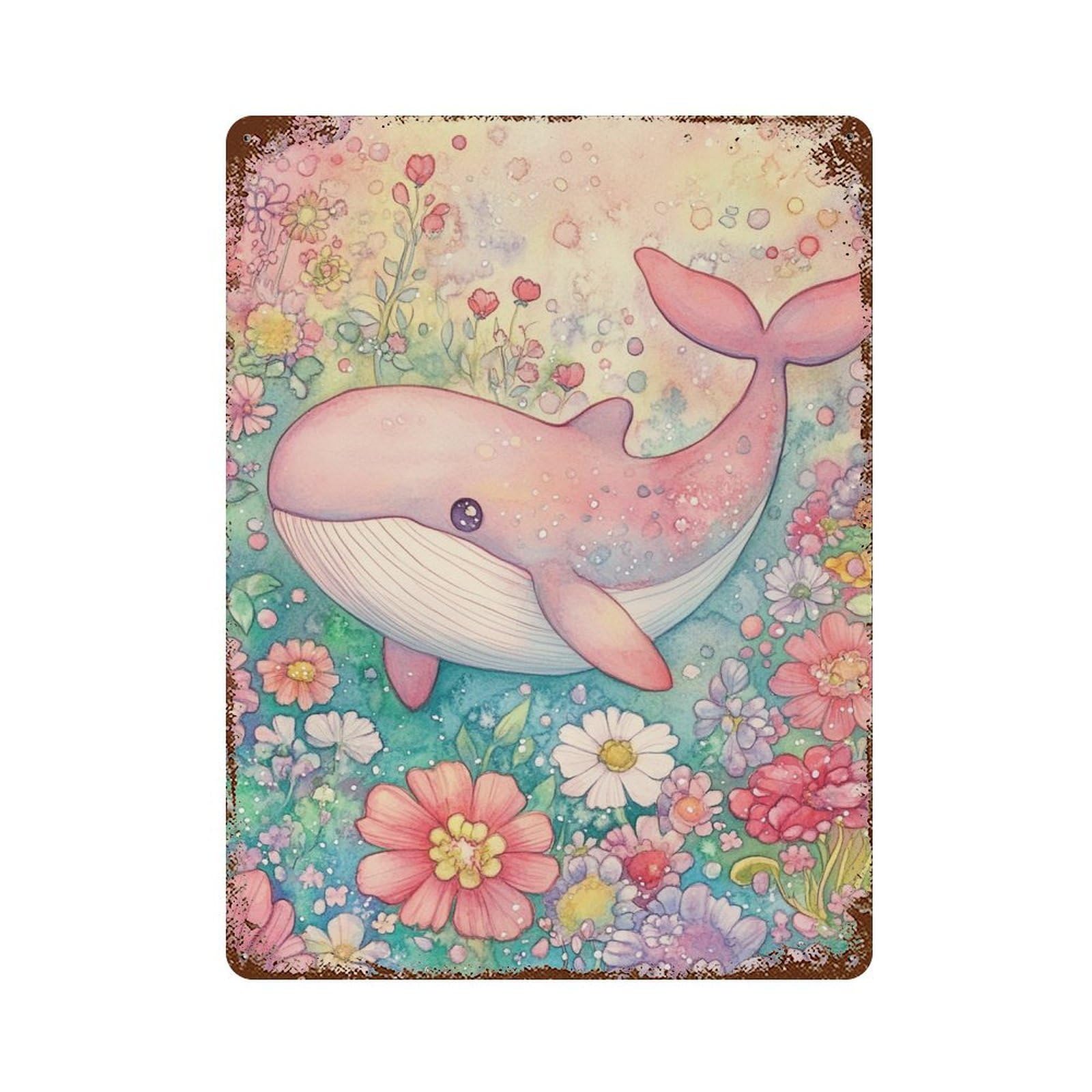 Whale in Flower Garden-7 Vintage Rust Metal Sign 15.7"x11.8", Shabby Chic Decor for Shed, Workshop And Garage Wall Decor