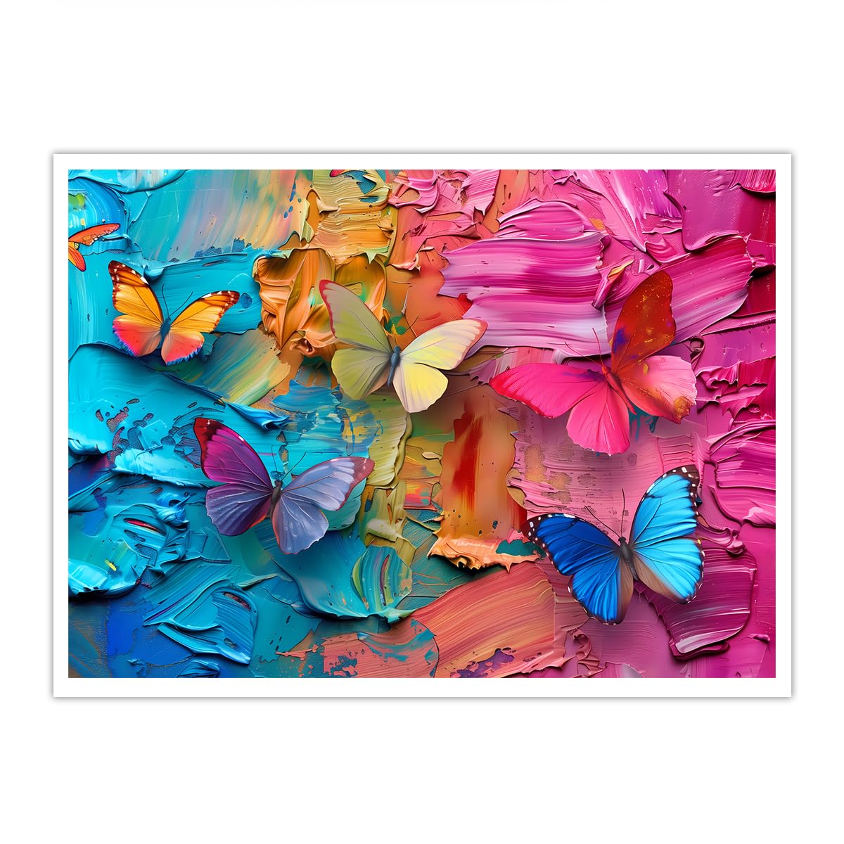 OSHIONARTE Elegantly Butterfly Canvas Wall Art Colorful Oil Painting Canvas Prints for Living Room Office Abstract Butterflies Wall Décor 35x45cm Frameless