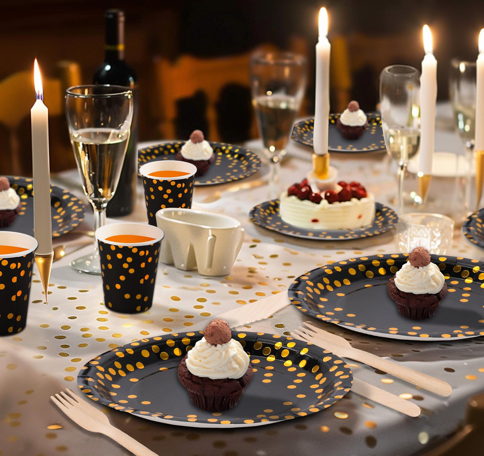 Anstore Assiette Anniversaire, 200 Assiettes en Carton Réutilisables, Vaisselle de Fête en Papier Noir et Or avec Cuillère Fourchette Couteau Gobelet Serviettes pour 25 Invités Pour Fête,Mariage,Noël Anstore Assiette Anniversaire, 200 Assiettes en Carton Réutilisables, Vaisselle de Fête en Papier Noir et Or avec Cuillère Fourchette Couteau Gobelet Serviettes pour 25 Invités Pour Fête,Mariage,Noël
