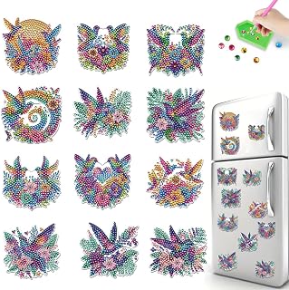 LAKEQUILL 12Pcs Diamond Art Painting Kits Fridge Sticker Set Diamond Art Magnets Rhinestone Refrigerator Gem Crafts DIY Crafts Kits for Adults （Bird）