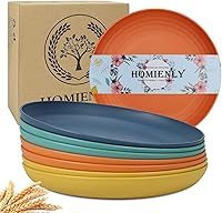 Homienly Unbreakable Wheat Straw Deep Dinner Plates Set of 8 - Microwave Dishwasher Safe 9 Inch Kids Plates in 4 Colors