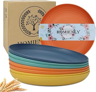Homienly Unbreakable Wheat Straw Dinner Plates Set of 8 - 9 Inch Deep Microwave Dishwasher Safe Kids Camping Plates Classic Bright