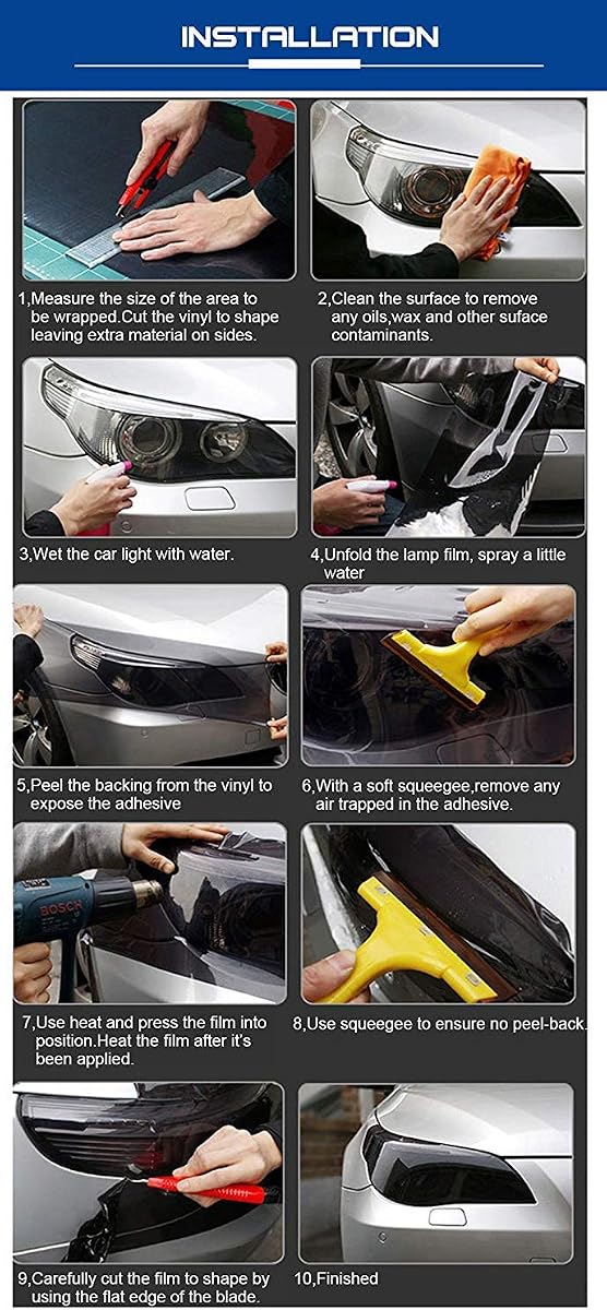 KOMAS Rollo de lámina adhesiva de vinilo tintado de 12.0 x 48.0 in para faros delanteros de coche, luces traseras, luces antiniebla con escobilla de goma + cortador (azul oscuro brillante)
