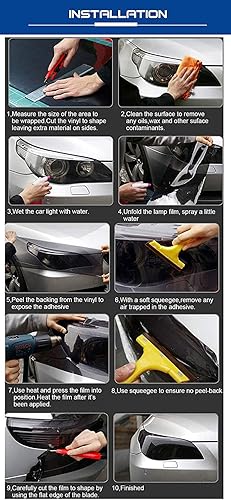 Miniatura 9 de KOMAS Rollo de lámina de vinilo tintado de 12 x 48 pulgadas para faros delanteros de automóvil, luces traseras, luces antiniebla con escobilla de