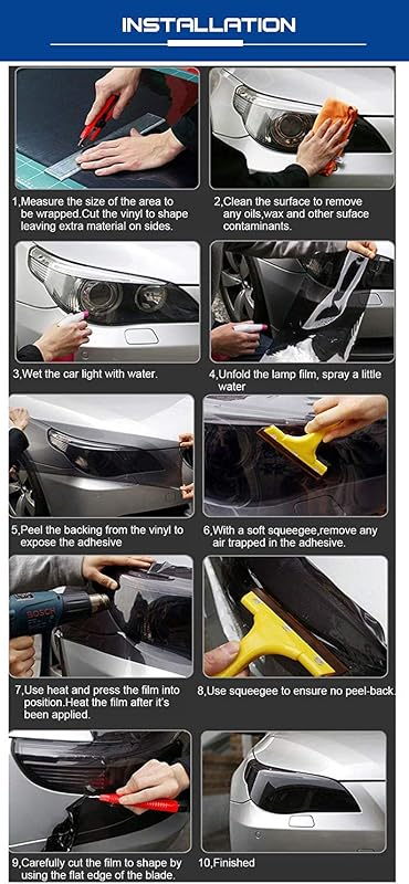 KOMAS Rollo de lámina adhesiva de vinilo tintado de 12.0 x 48.0 in para faros delanteros de auto, luces traseras, luces antiniebla con escobilla de goma + cortador (azul oscuro brillante)