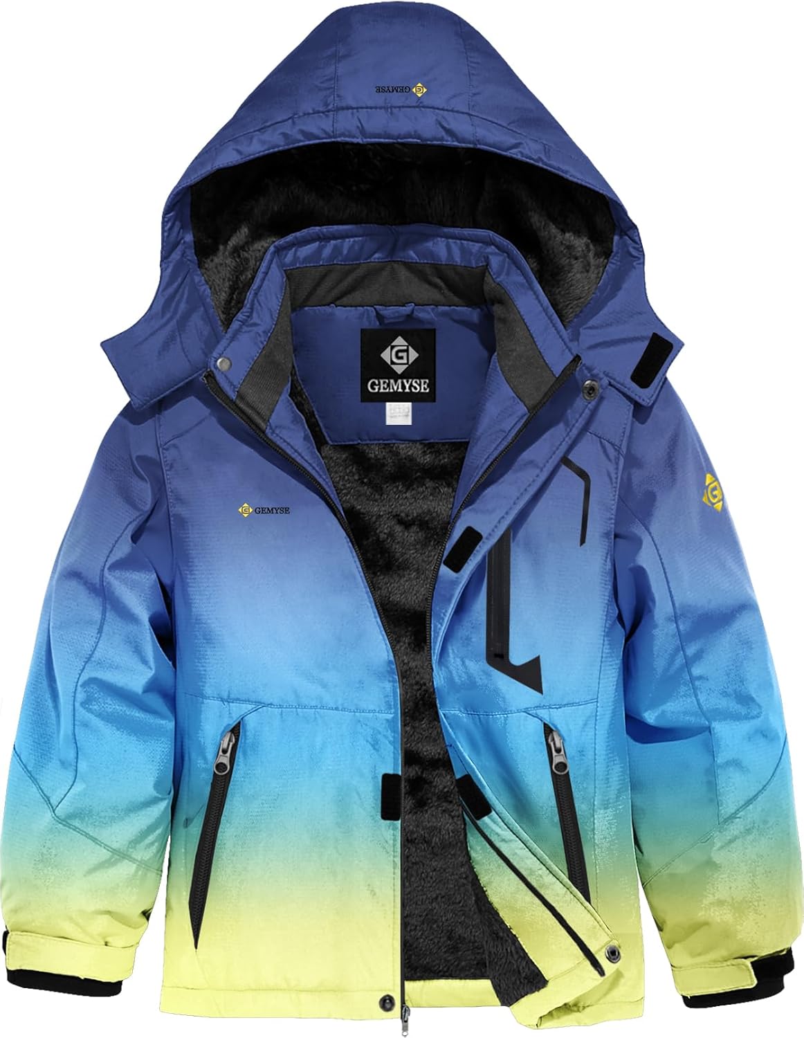 GEMYSE Ski-jack voor meisjes, waterdicht, winterjas met capuchon, winddicht, voor sneeuw, bergen, met polarvoering (glanzend roze met blauwe sieraden, 160-168 GEMYSE Ski-jack voor meisjes, waterdicht, winterjas met capuchon, winddicht, voor sneeuw, bergen, met polarvoering (glanzend roze met blauwe sieraden, 160-168