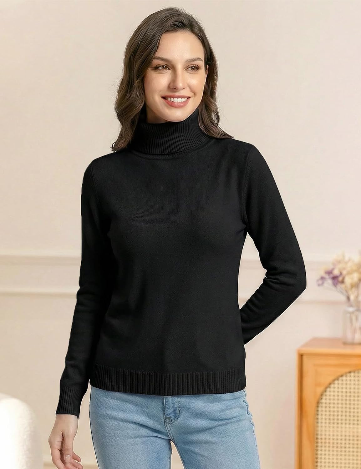 Arssm Womens Turtleneck Sweater Fleece Sherpa Lined Sweaters Thermal Knitted Pullover
