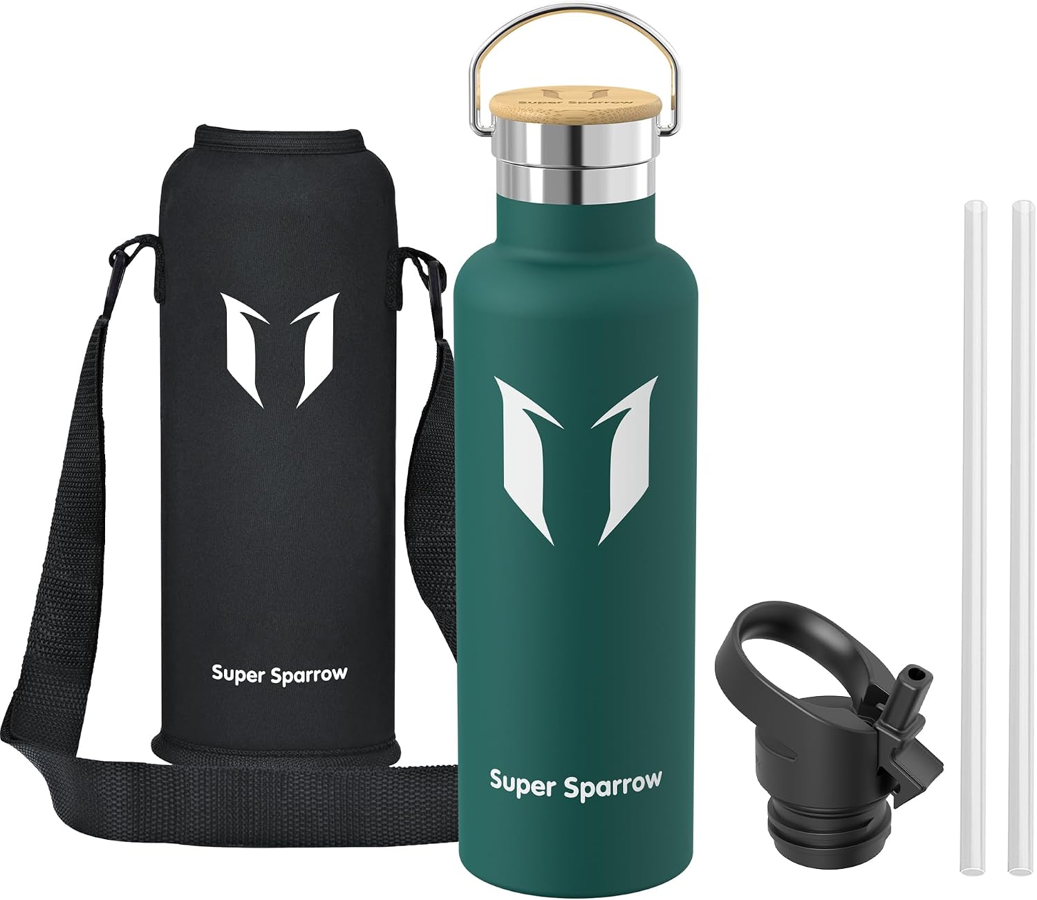 Super Sparrow Gourde Isotherme - Bouteille Isotherme - 500ml/750ml/1L - Étanche Sport Gourde INOX Bouche Standard - Gourde Enfant sans BPA- Pour Plein Air & Quotidien - Avec 2 Bouchons — image 2