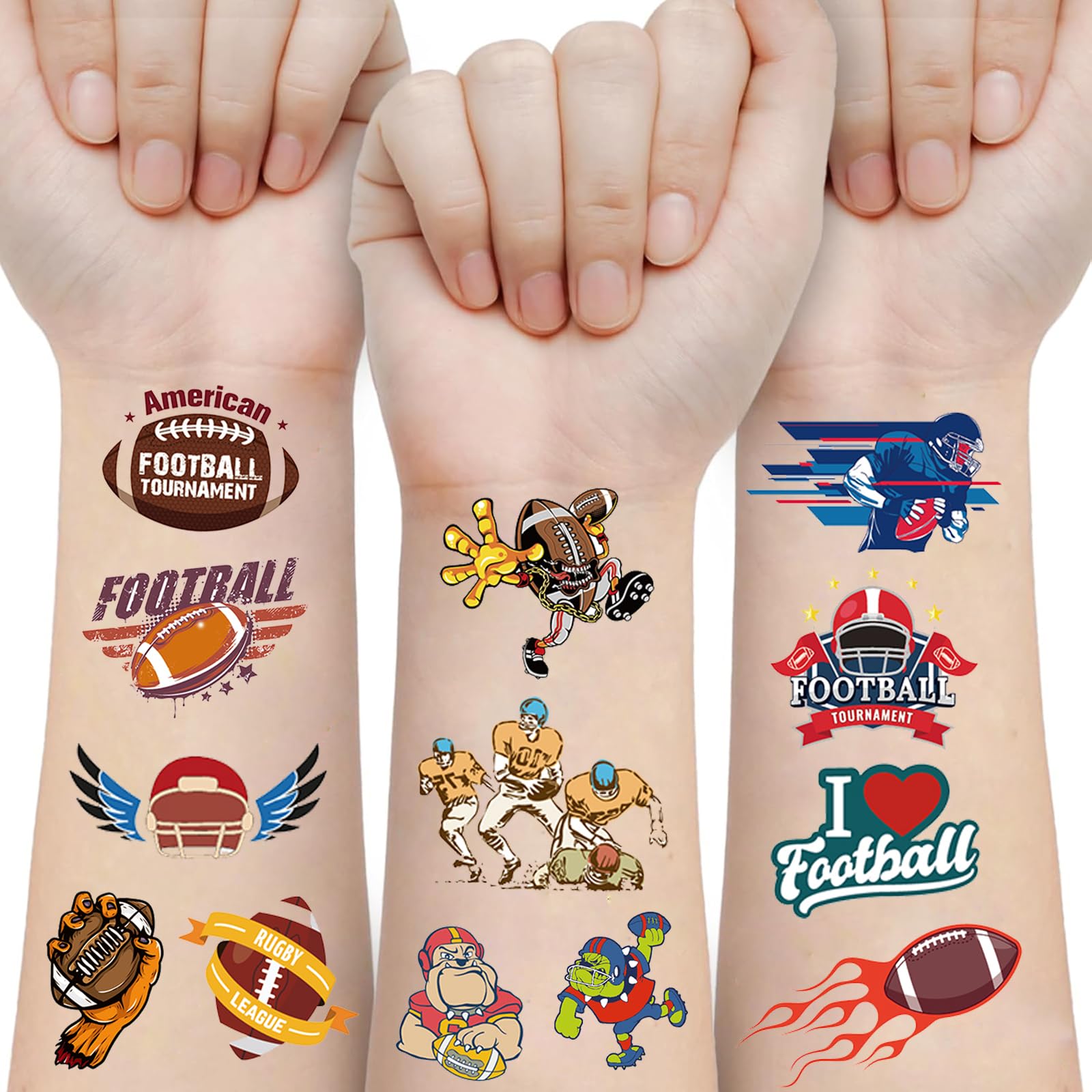 Football Temporary Tattoos for Kids Adults,60pcs Fan Games Event Fake Tattoo, Waterproof Body Art Stickers Decorations, Classroom School Reward Prizes