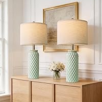 Vista 20 de Juego de 2 lámparas de mesita de noche de cerámica moderna dorada de 20.5" para decoración de dormitorio, lámpara de mesa de estilo granja