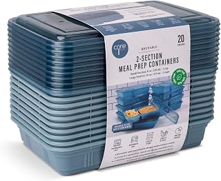 Core Home Pantry Refrigerator Freezer 24 Ounce BPA Free Plastic Sectioned Stackable Meal Prep Food Storage Containers, 20 Piece Set Cool Dusk Blue