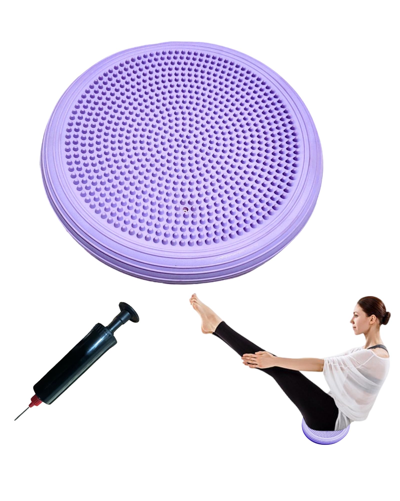 Cojín de Equilibrio,Cojín de Disco,diámetro 34 cm,Cojín Propioceptivo,Cojin Equilibrio Disco Vestibular Inflable,Yoga,Fitness,rehabilitación,coordinación,Morado
