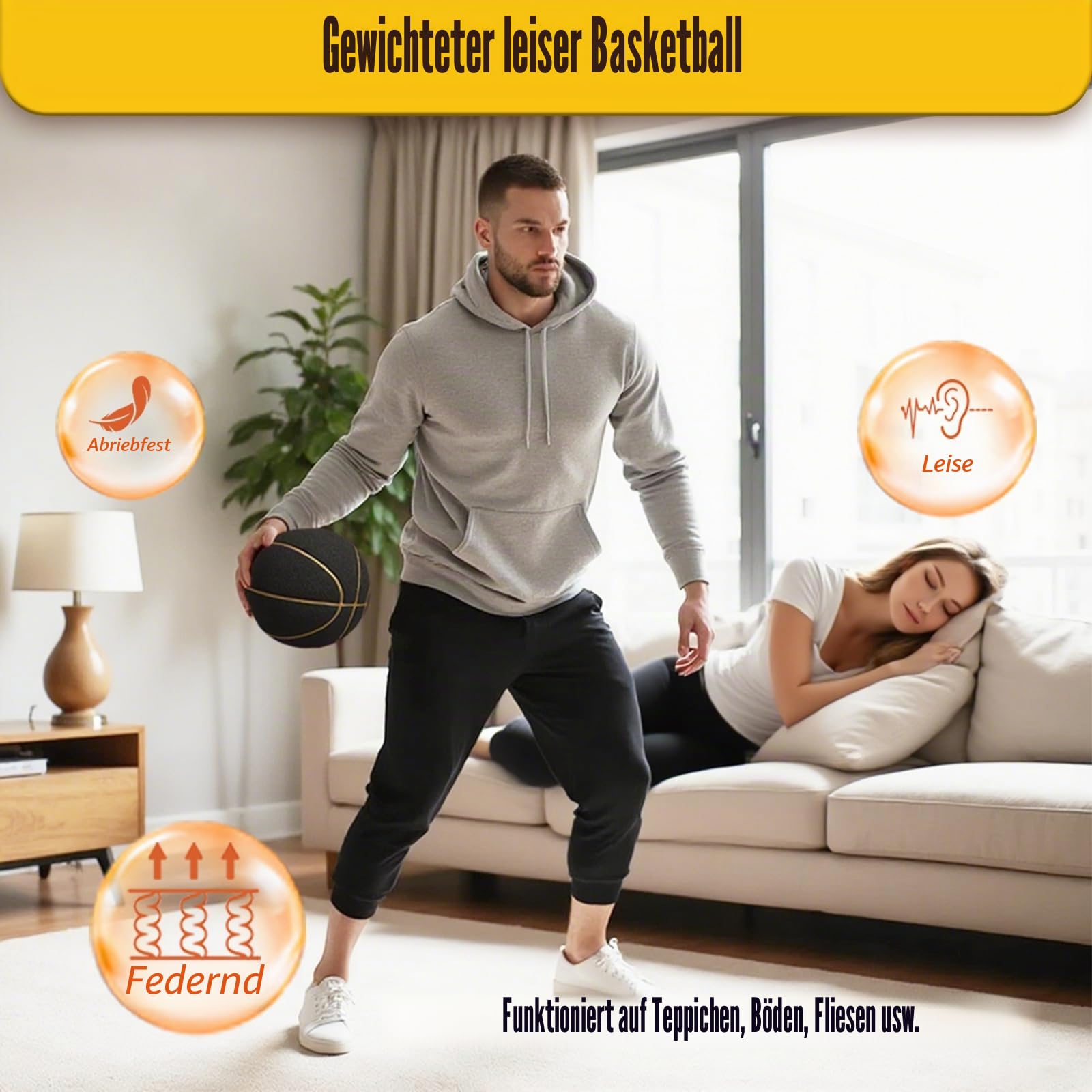 Size 7 (29.5'') Weighted Grooves Silent Basketball, Non-Compressed Shipping, Professional PU Foam, Ideal for Indoor & Outdoor Silent Practice Dribble'