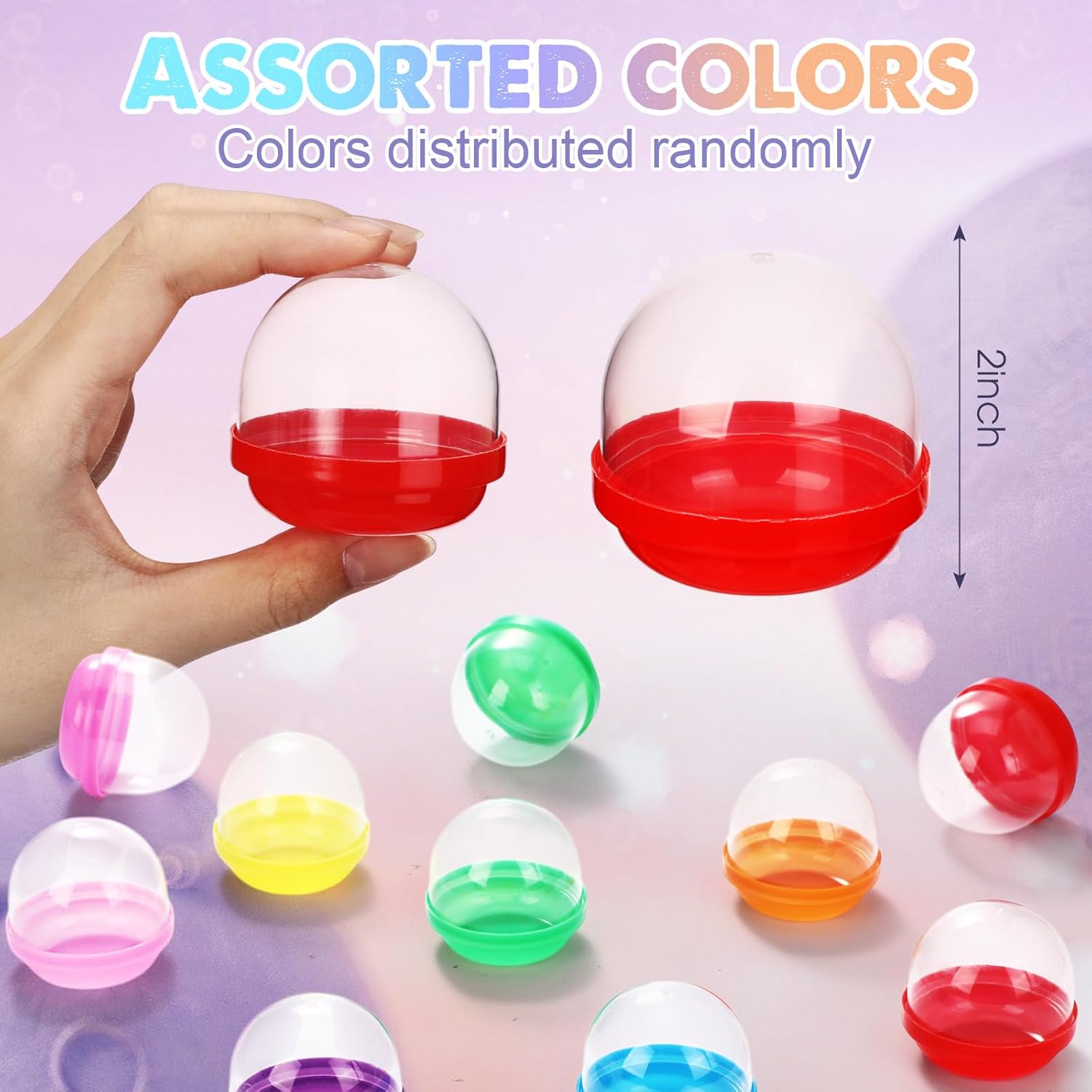 HyDren 60 Pcs 2 Inch Vending Machine Capsules Empty Round Colored Capsules Balls Plastic Containers for Prizes Hidden Surprise, Themed Party Favors Classroom Exchange Gift(Flat Base)