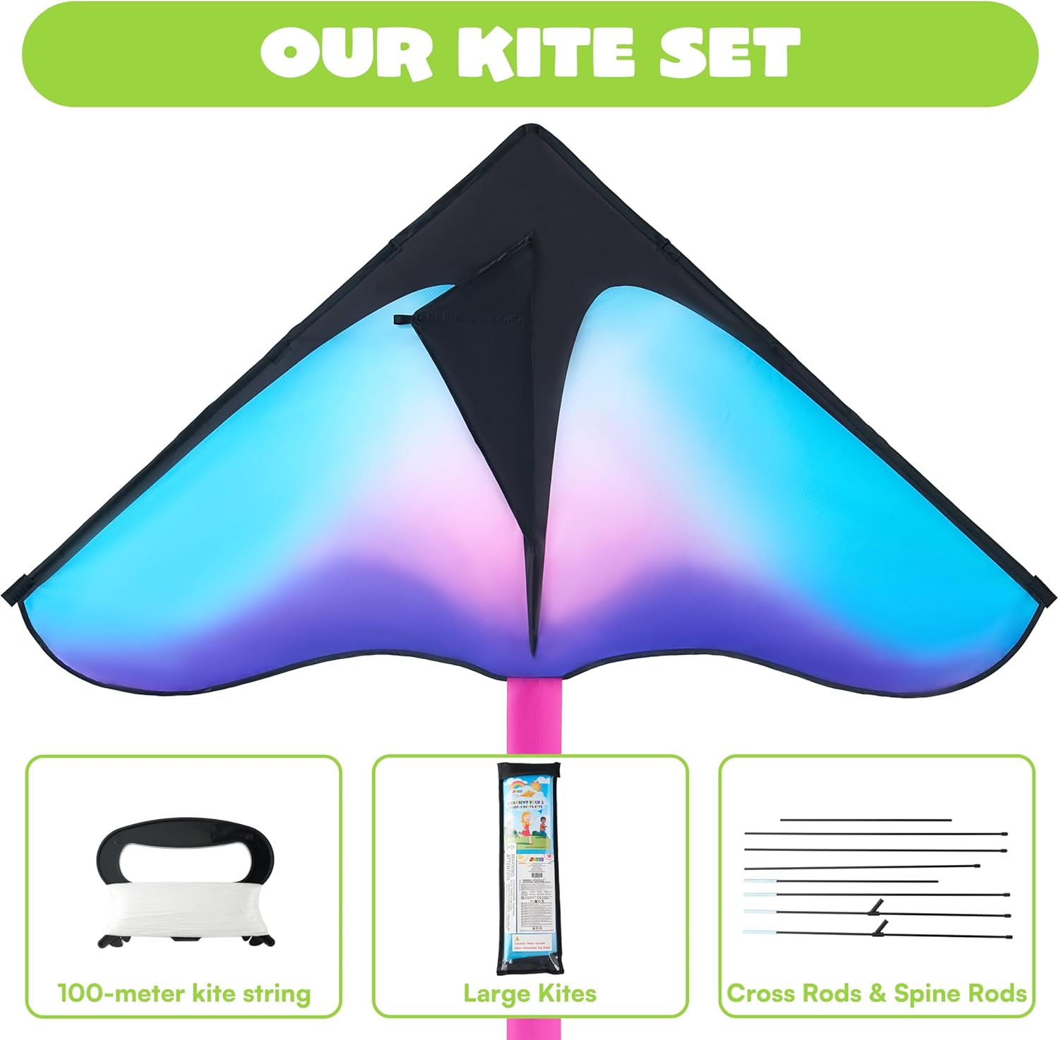 JOYIN Large Delta Kite Gradient Blue & Purple, Easy to Fly Huge for Kids and Adults with 328ft String, Large Delta Beach Kite for Outdoor Games and Activities