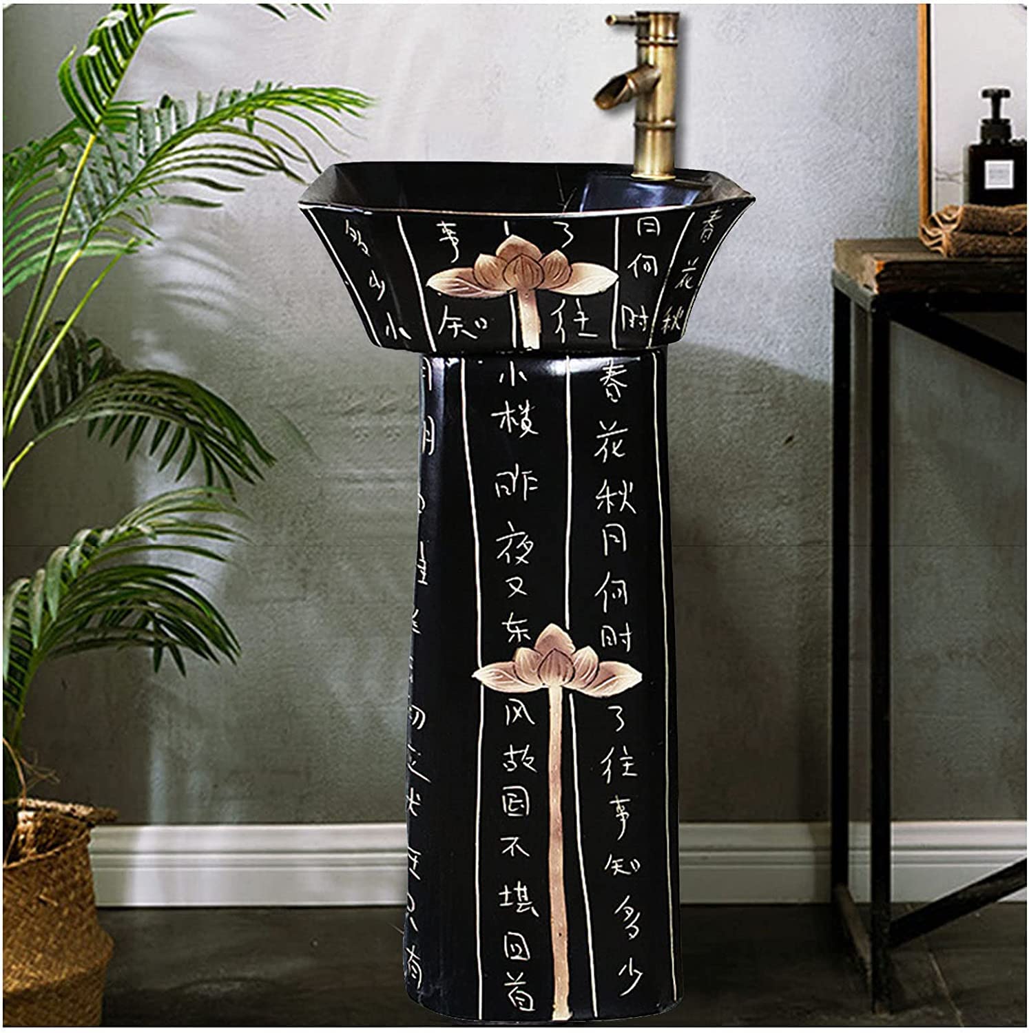 WDSOPK Sink Art Hotel Home Wash Basin Full Floor Standing Kaolin Clay for Indoor and Outdoor,