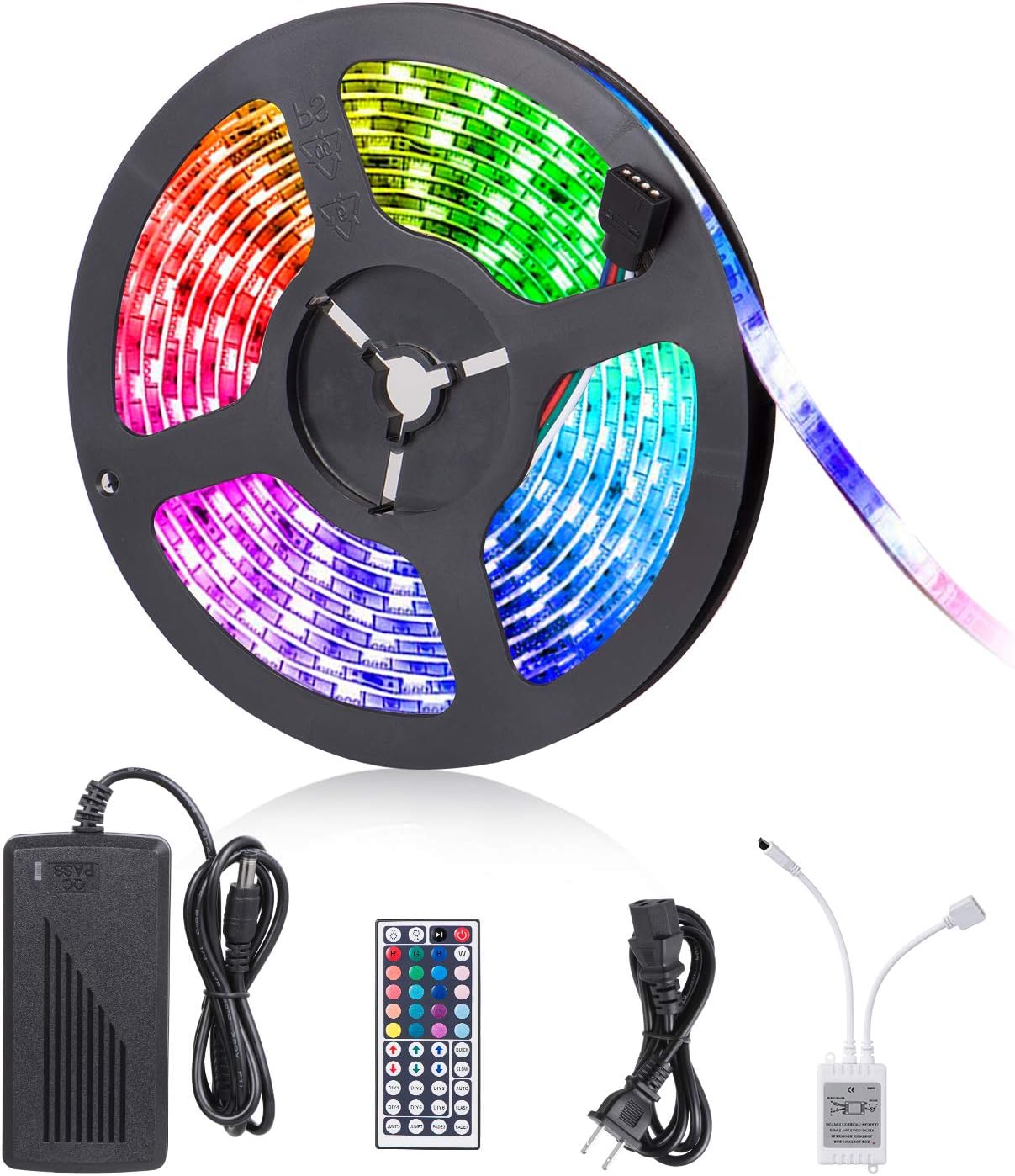 SUNNEST LED Strip Lights, 16.4ft 5050 RGB 300leds Waterproof Flexible Light Strips,12V DC Led Light Kit with 44-Key Remote Controller & Power Supply for Kitchen Bedroom and Outdoor Decoration