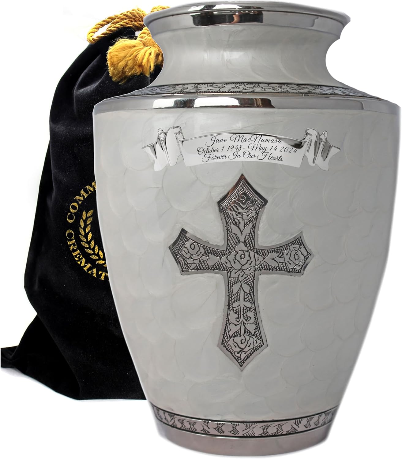 White Cross Cremation Urn for Human Ashes Adult Female for Burial & Home - Urns for Ashes Adult Extra Large Urns for Mom & Cremation Urns for Women Cross Urn