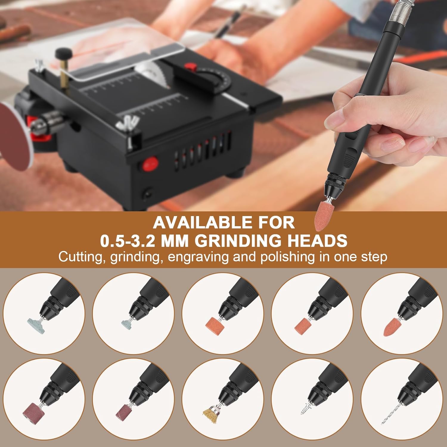 Mini Table Saw, Rechargeable Multi functional Portable Adjustable | Cutting | Sanding | Engraving | Drilling | All-in-One Machine, Precision Table Saw 7 Levels of Speed Adjustment