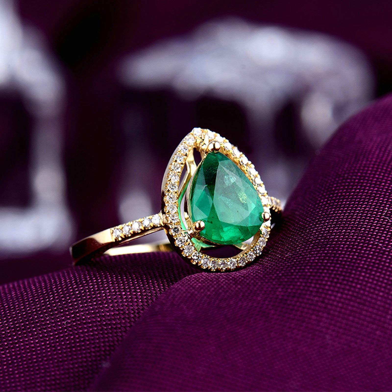 Obrączka ślubna ze złota 750 585 375 damska, rozmiar 47-65, pierścionek zaręczynowy, dla kobiet, krople z szmaragdem 1,5 ct i moissanit 0,17 ct