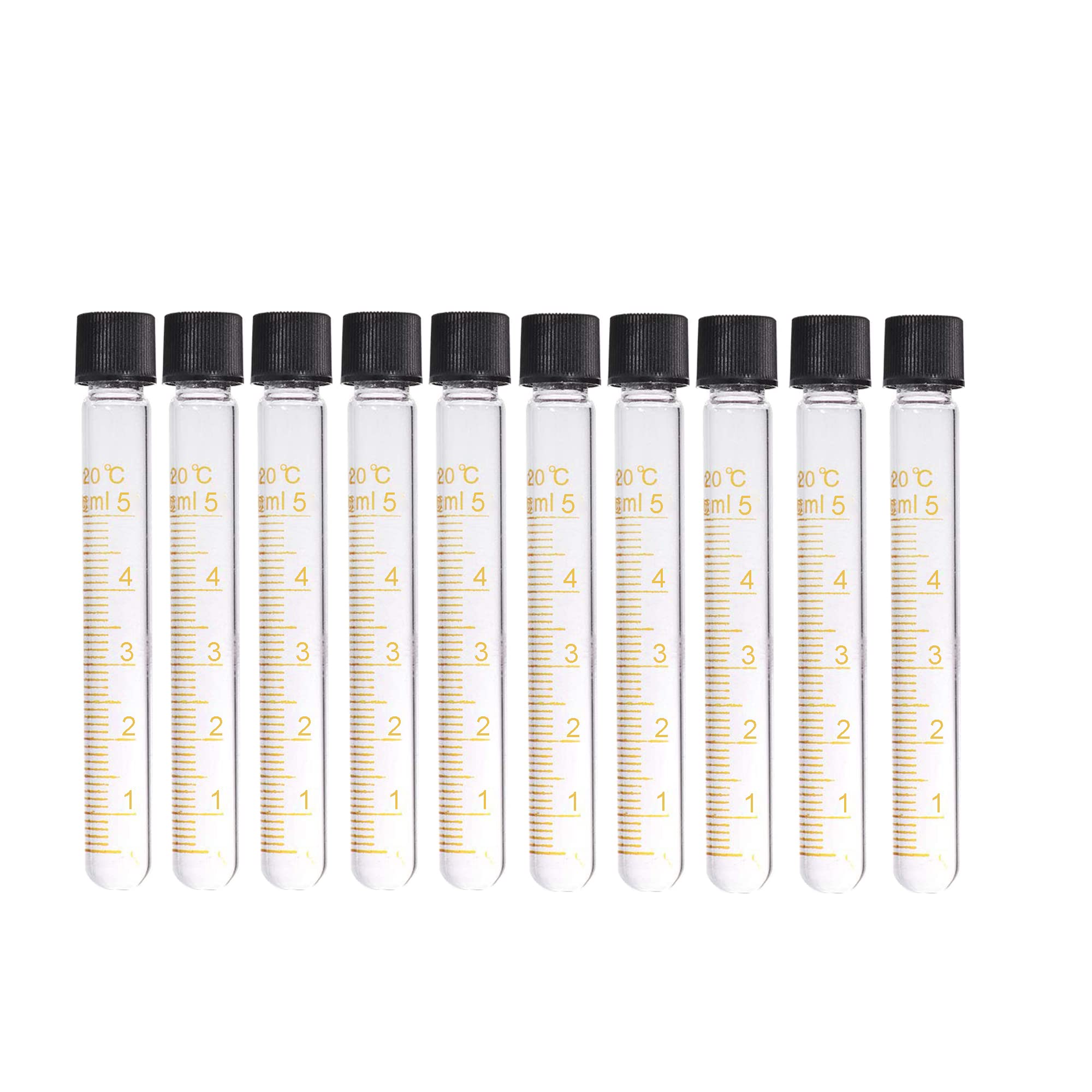 SKYPRO 10 Pcs 5ml Centrifuge Tubes Graduated Glass Test Tubes with Screw Caps High Temperature Resistant Calibration Test Tubes