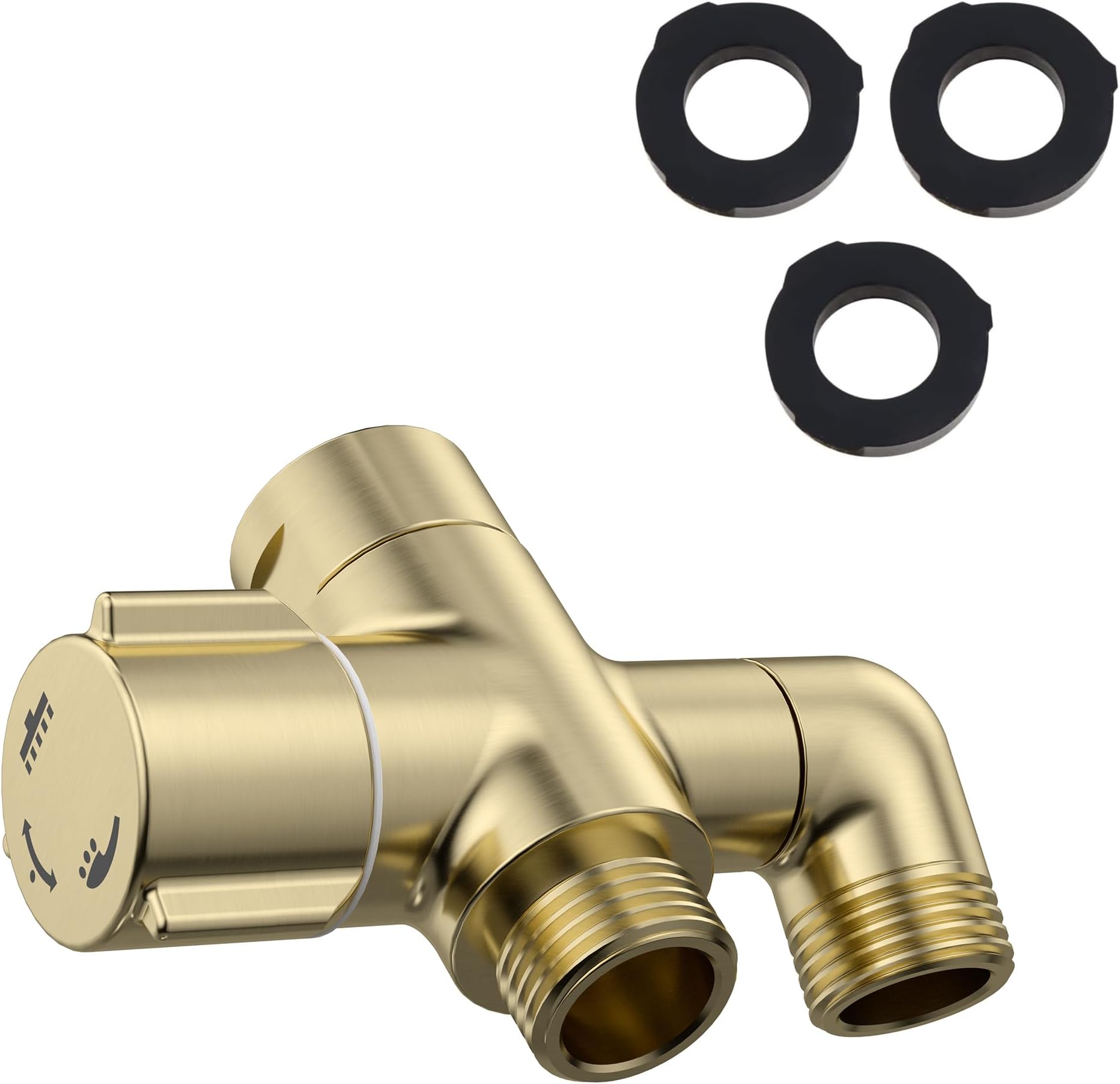 Solid Brass 3 Way Shower Arm Diverter Valve for Handheld Shower and Fixed Spray Head, G1/2 Universal Bathroom System Component Replacement Part (Brushed Gold)