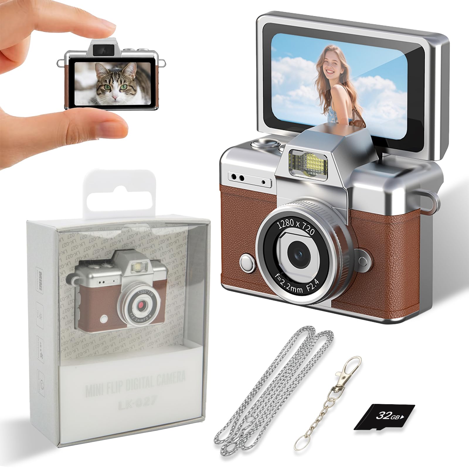 Mini Keychain Camera, 2MP 1080P with 32GB Card Portable Pocket Video Recorder for Travel & Vlog (Brown)-picture-28