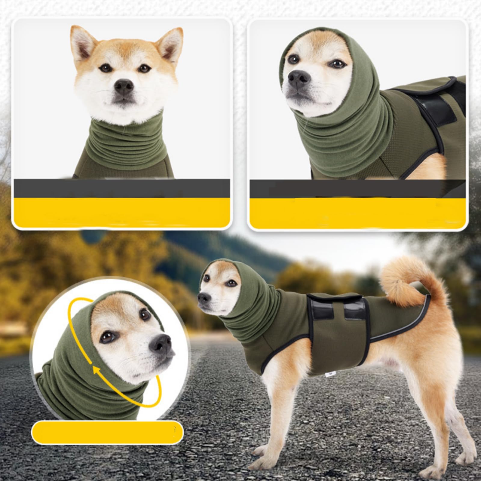 Yanmucy Cappotto calmante per cani con snood per cani 2 in 1, per alleviare l'ansia, regolabile, con cappuccio e paraorecchie per alleviare i nervi del cane, per fuochi d'artificio per ansia